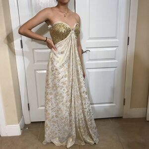 La femme cream and gold long tube top dress